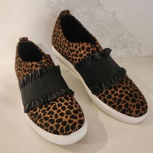 Donald Pliner Leopard Print Hairy Calf Brown Black Slip-On Flats Shoes Size 8.5M